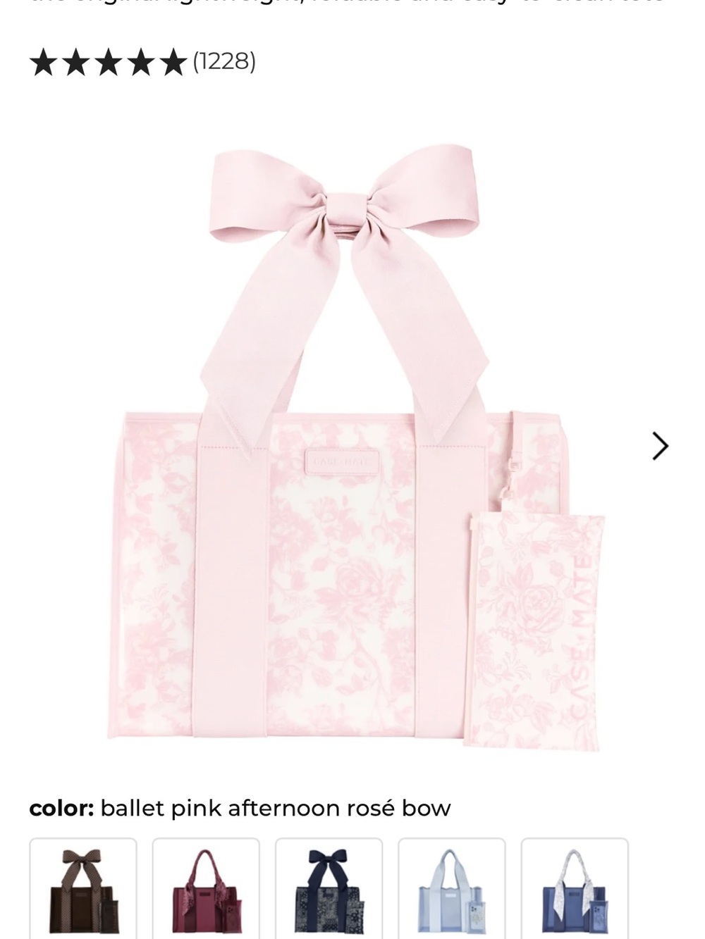 case-mate Ballet Pink Floral Bow Tote